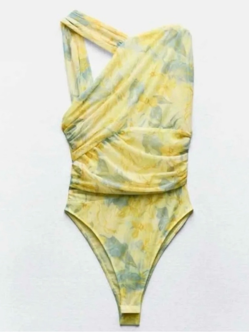 Zara Yellow Floral One-Shoulder Bodysuit